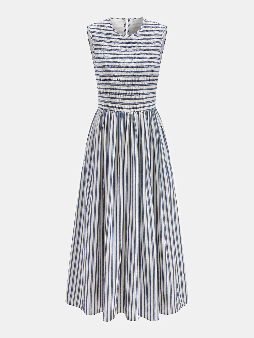 COMMENSE Striped Cotton Sleeveless Smocked Maxi Dress - size XSmall - Picture 2 of 7